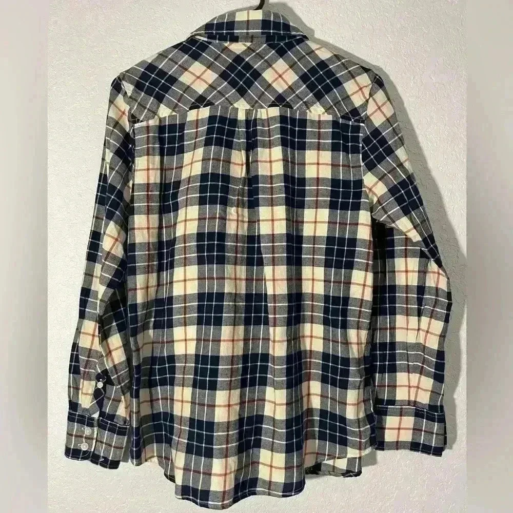 J CREW Size Small Red White & Blue Plaid Button Down Long-Sleeve Top